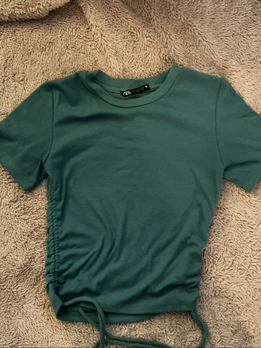 Zara Teal Ribbed Short Sleeve Top